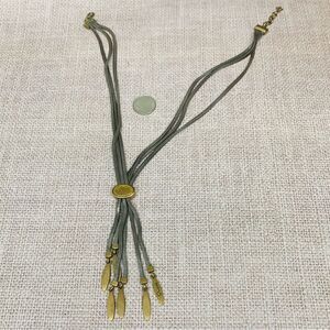 Guess Brass And Gunmetal Adjustable‎ Snake Chain Y Tassel Necklace